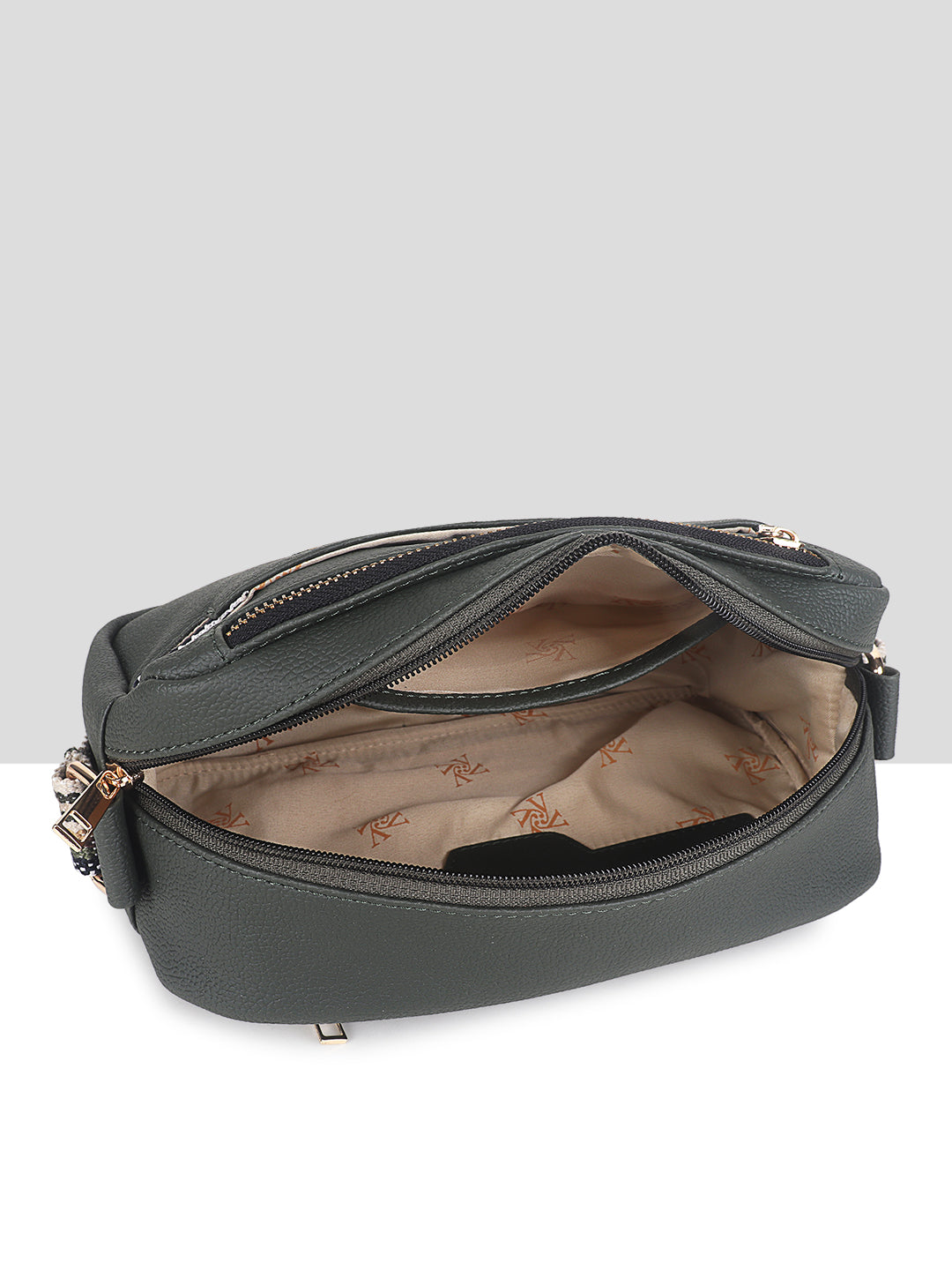 Green Multicompartment Sling Bag For Women