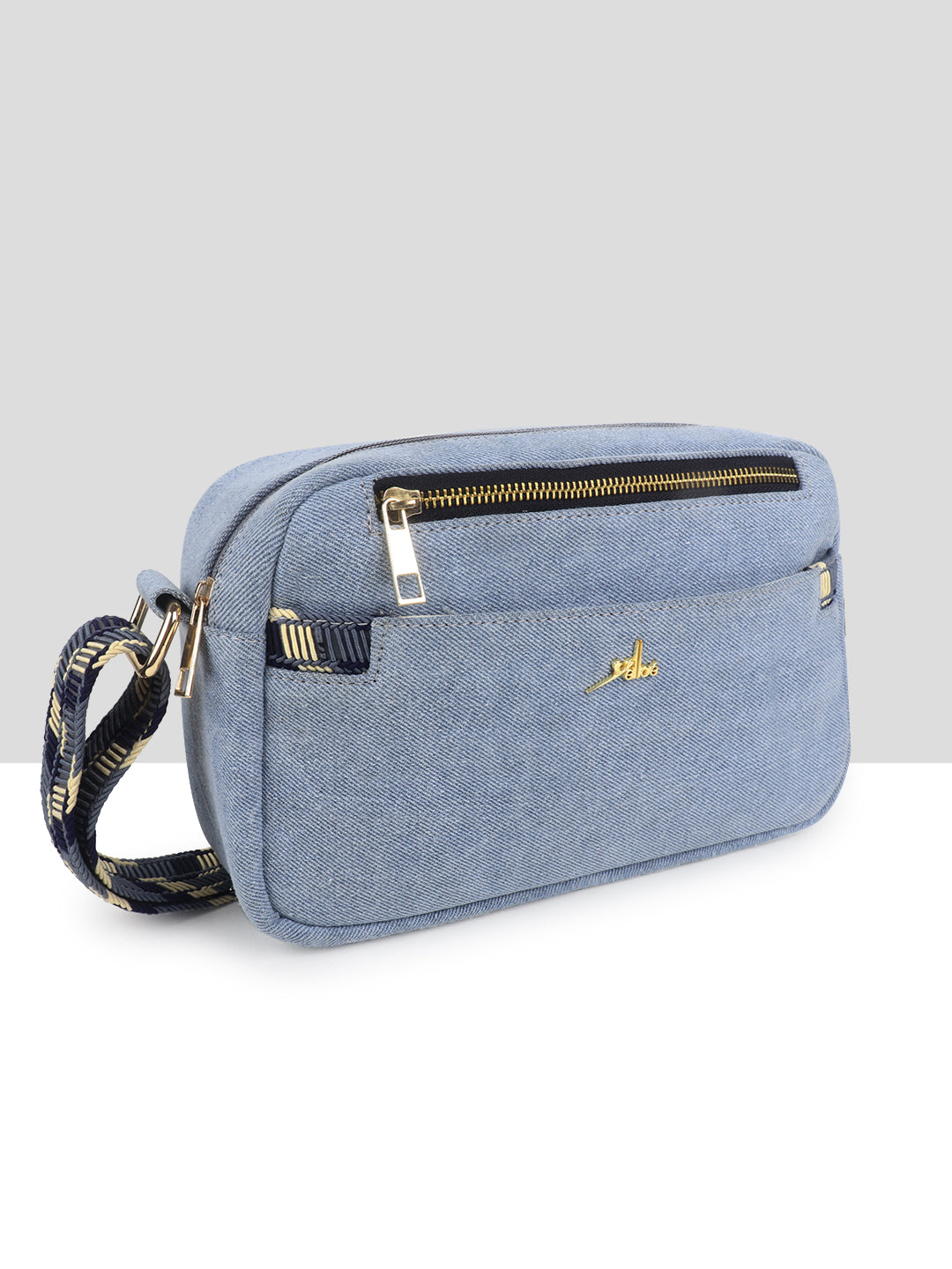 Denim Blue Multicompartment Sling Bag For Women