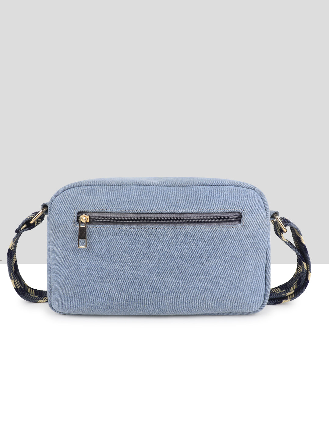 Denim Blue Multicompartment Sling Bag For Women