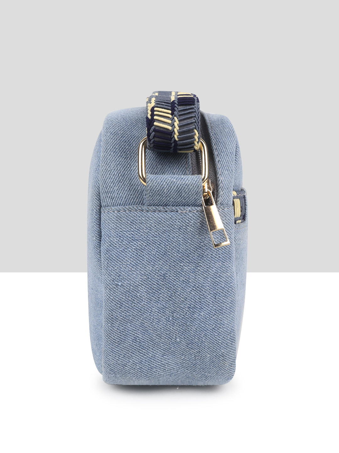 Denim Blue Multicompartment Sling Bag For Women