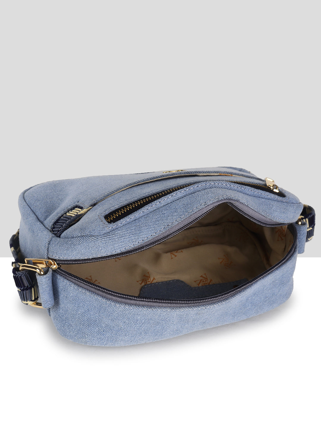 Denim Blue Multicompartment Sling Bag For Women