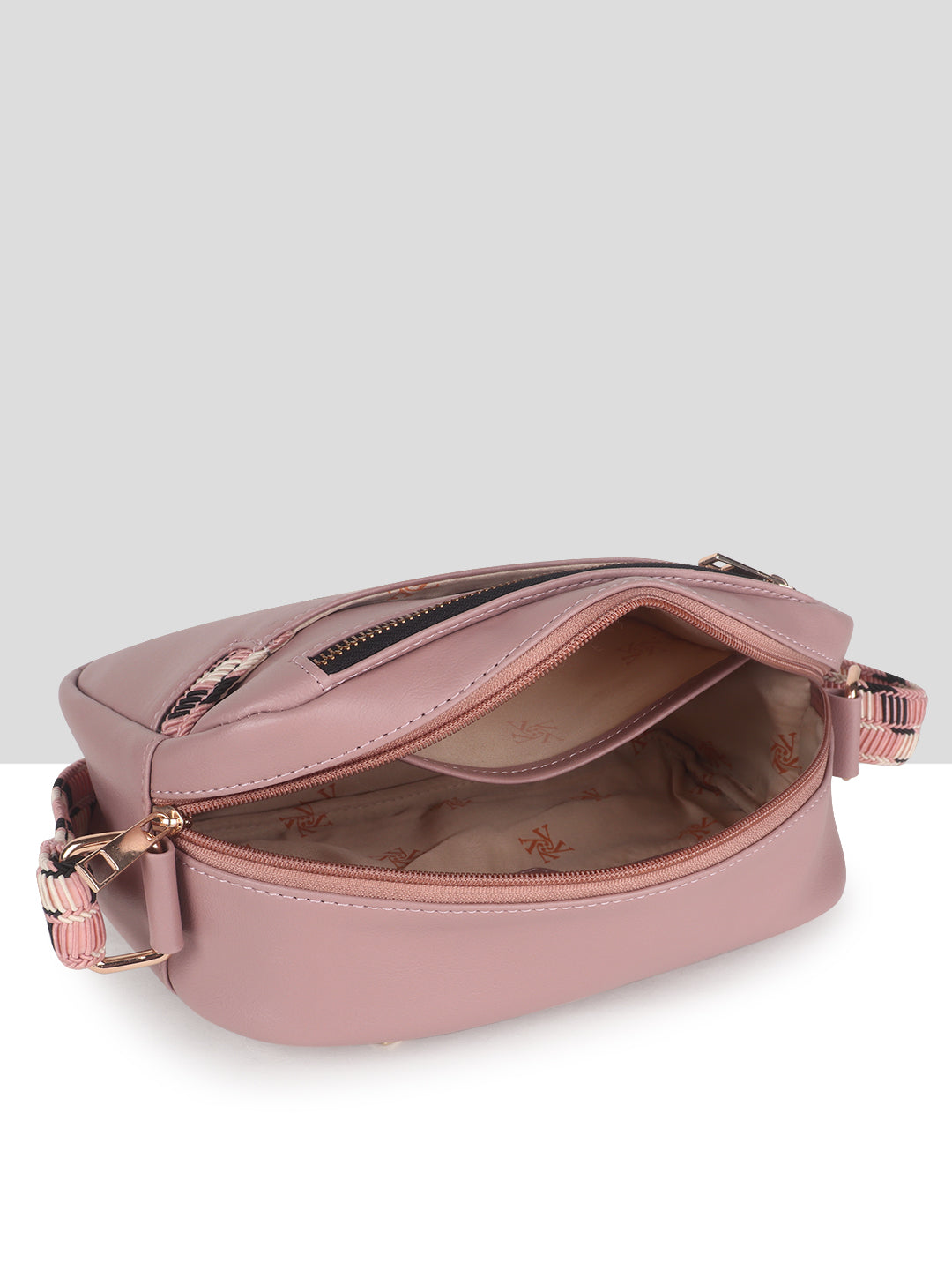 Dusty Pink Multicompartment Sling Bag For Women