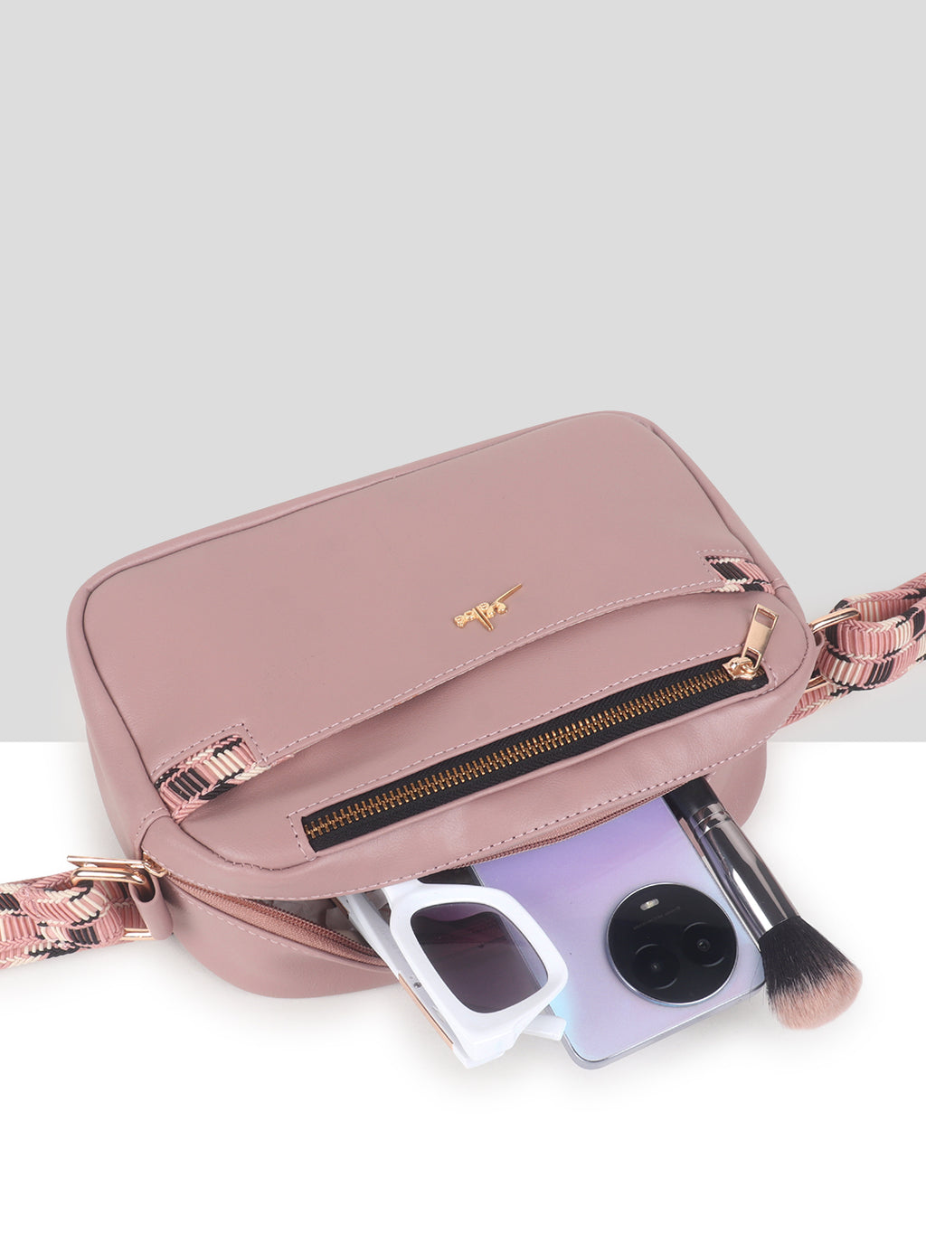 Dusty Pink Multicompartment Sling Bag For Women