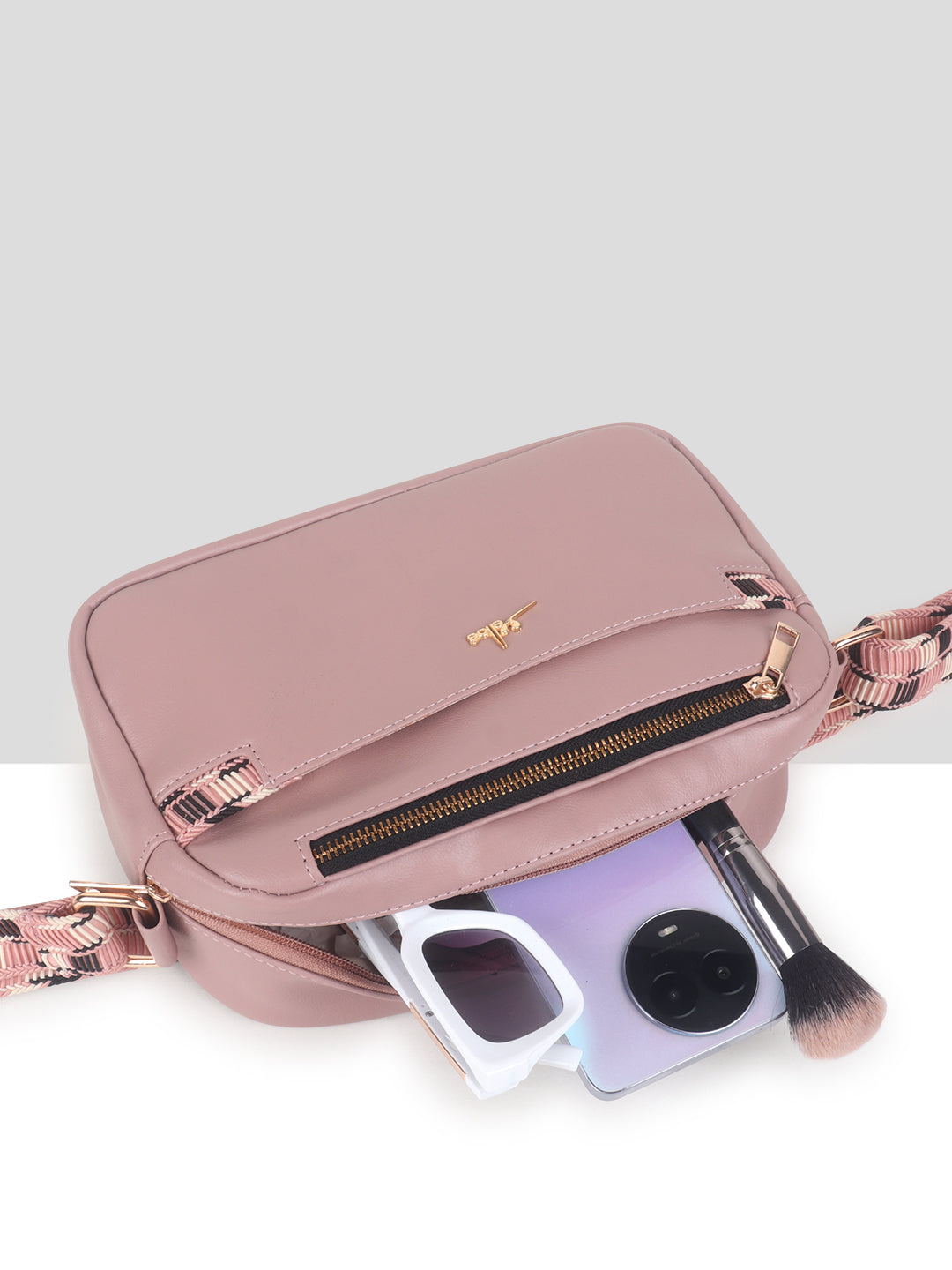 Dusty Pink Multicompartment Sling Bag For Women