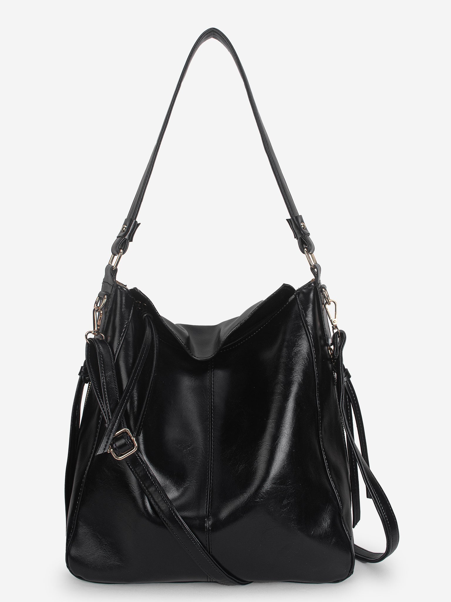 Black Synthetic Leather Handbag for Women