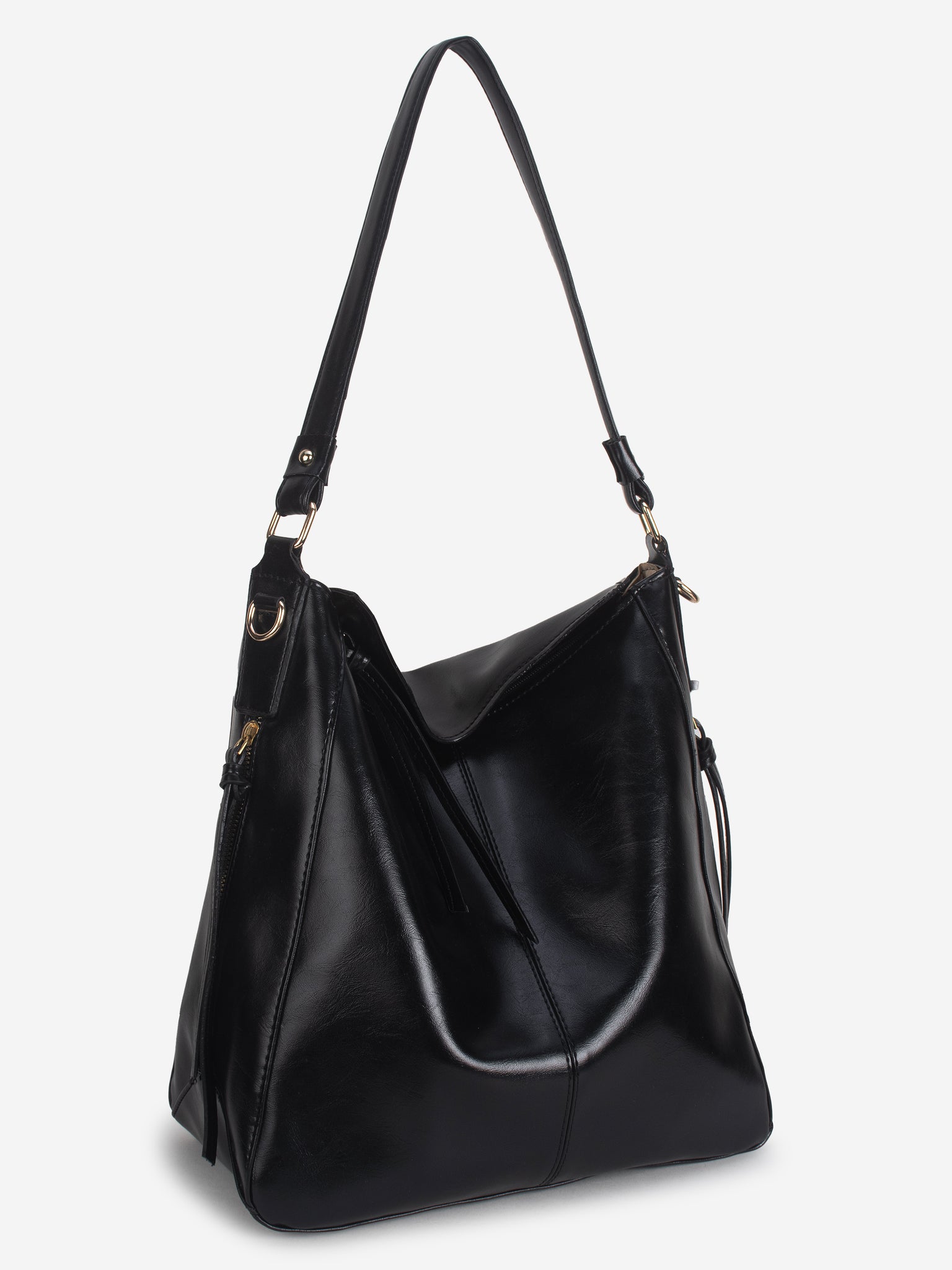 Black Synthetic Leather Handbag for Women
