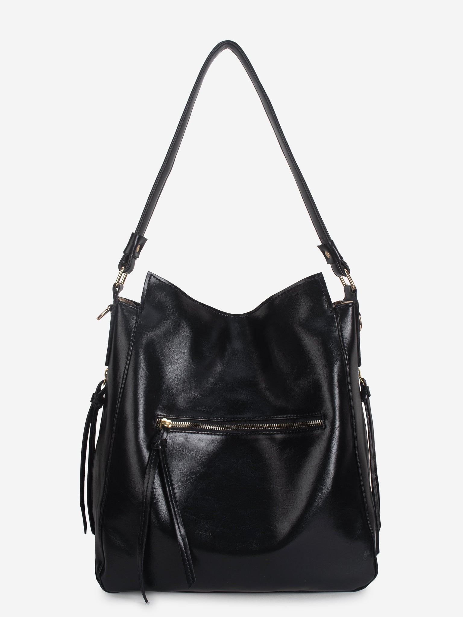Black Synthetic Leather Handbag for Women
