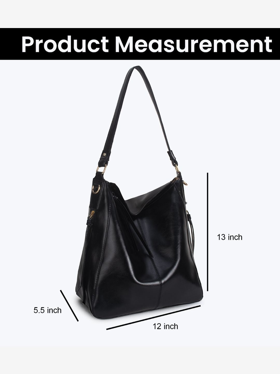 Black Synthetic Leather Handbag for Women