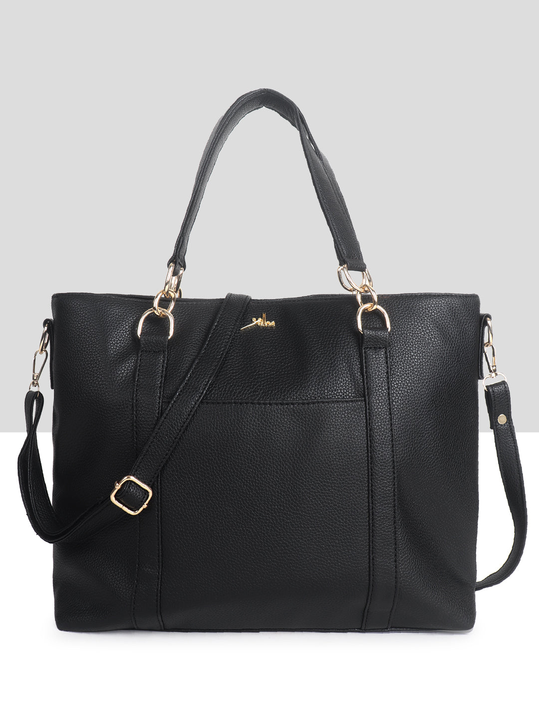 Black Synthetic Leather Shoulder Bag for Women