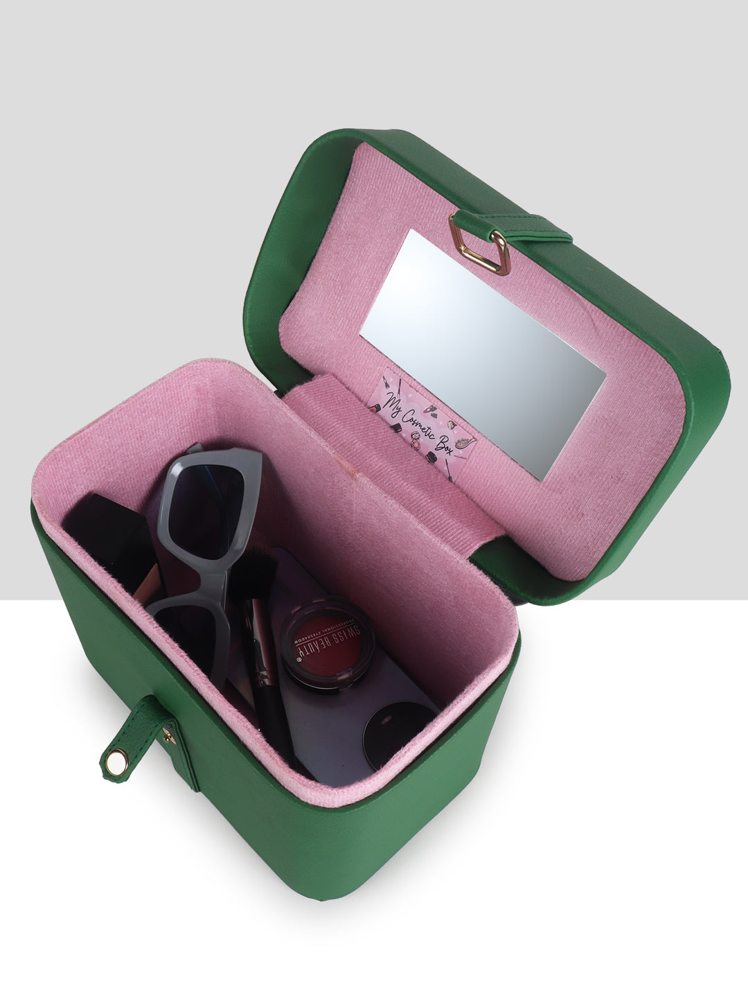 Yelloe Green PU Leather Vanity Makeup Box for Women