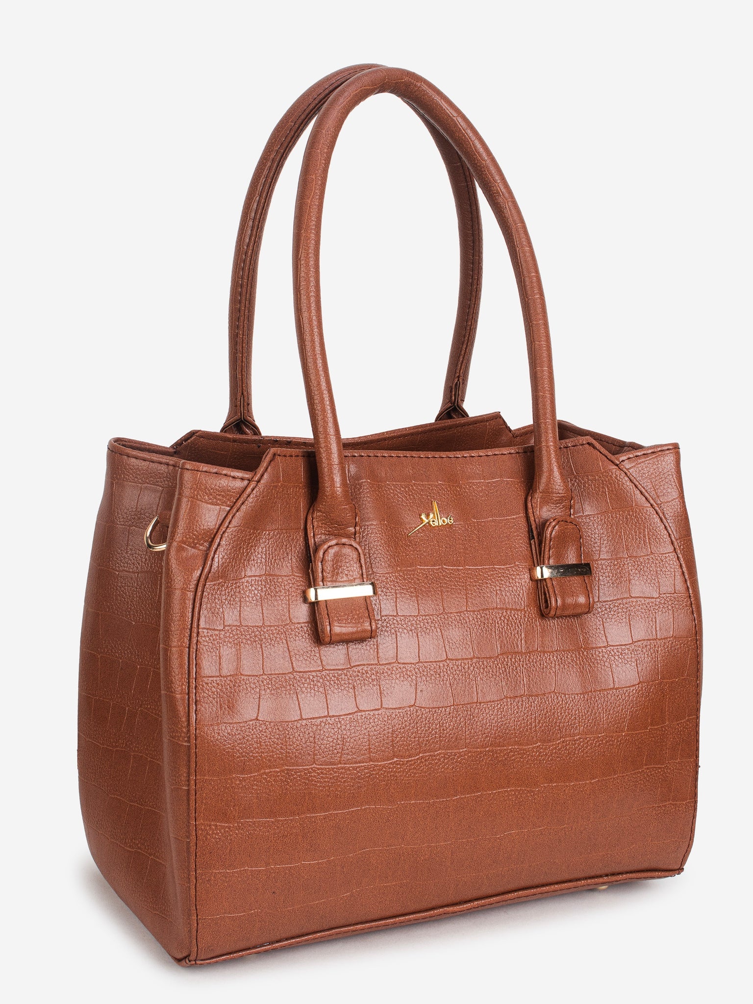 Tan PU Leather Solid Handbag for Women