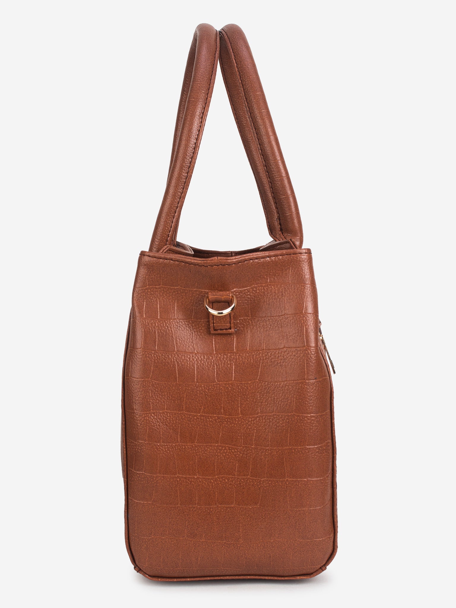 Tan PU Leather Solid Handbag for Women