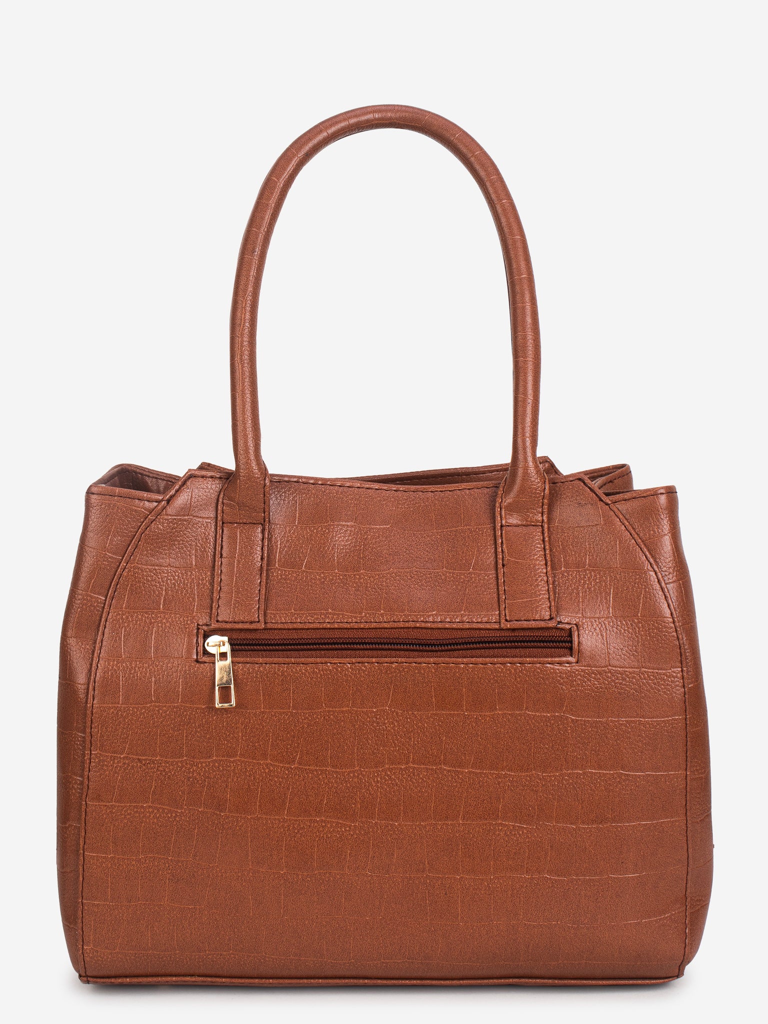 Tan PU Leather Solid Handbag for Women