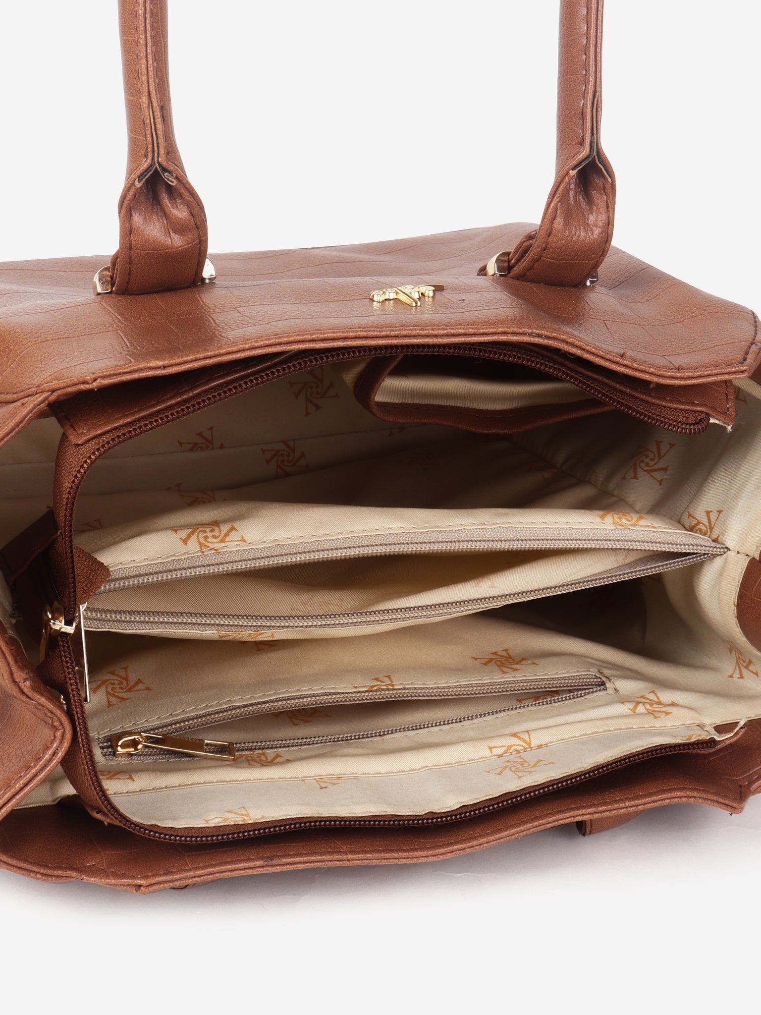 Tan PU Leather Solid Handbag for Women