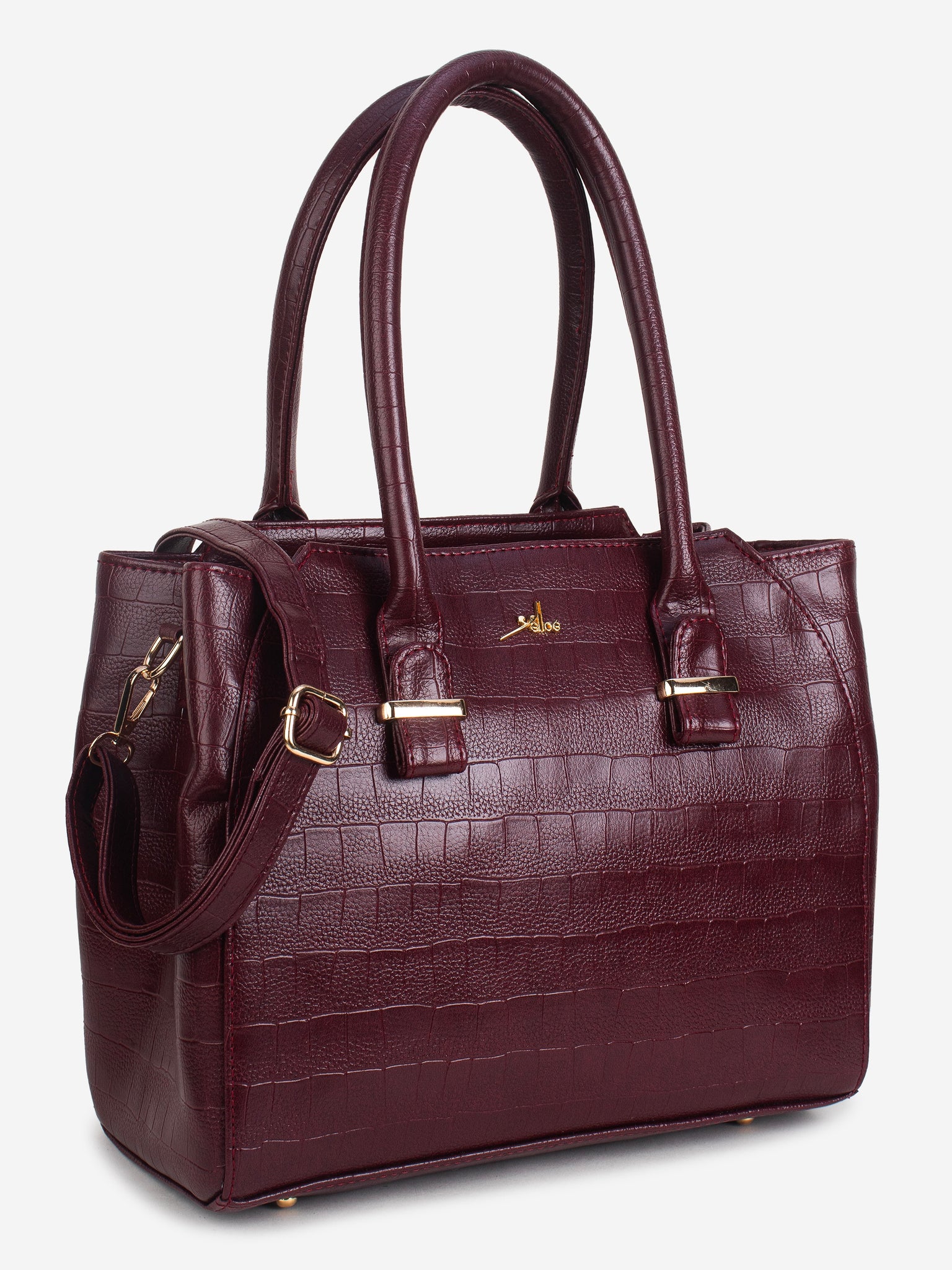 Maroon PU Leather Solid Handbag for Women