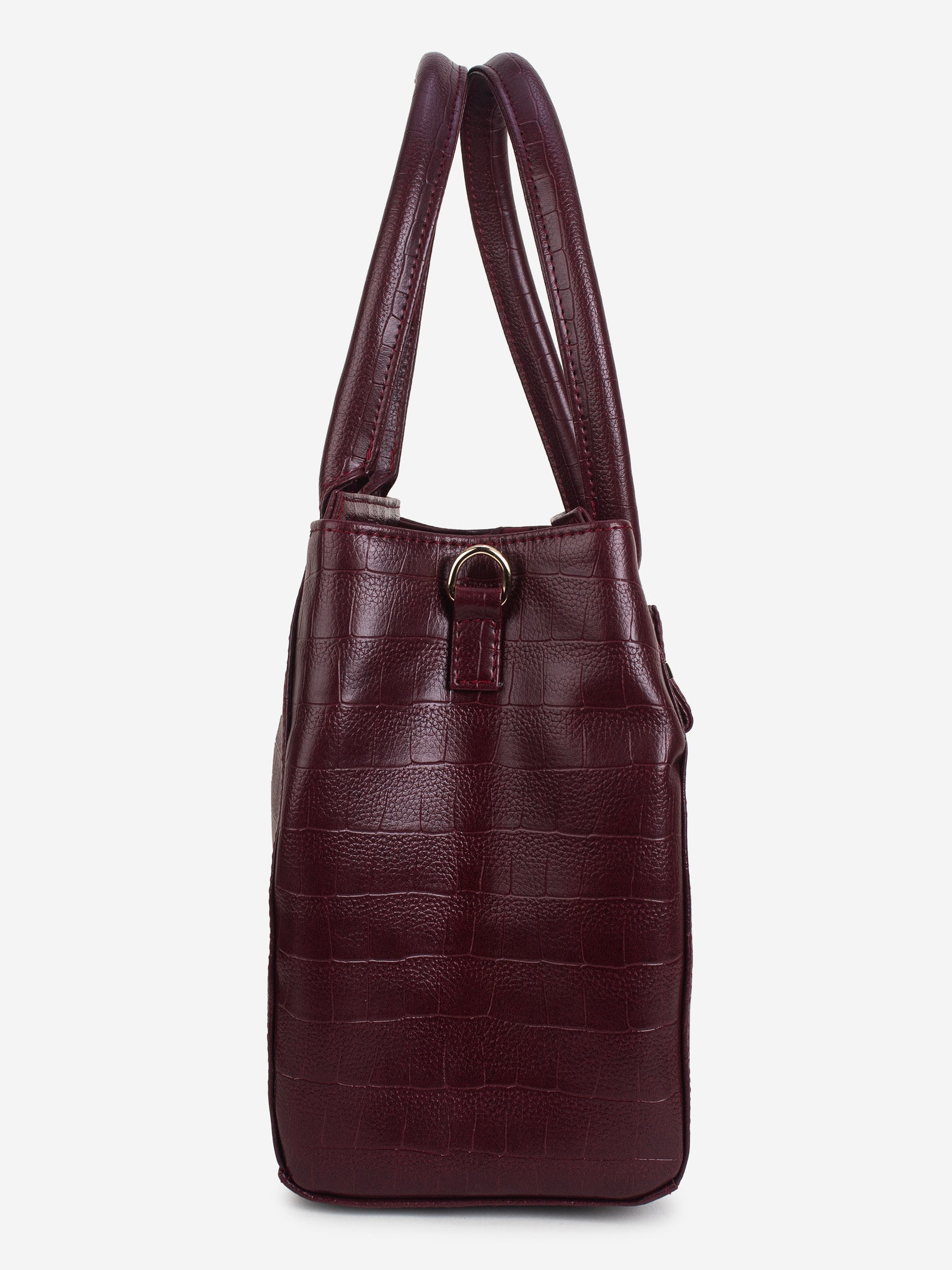 Maroon PU Leather Solid Handbag for Women