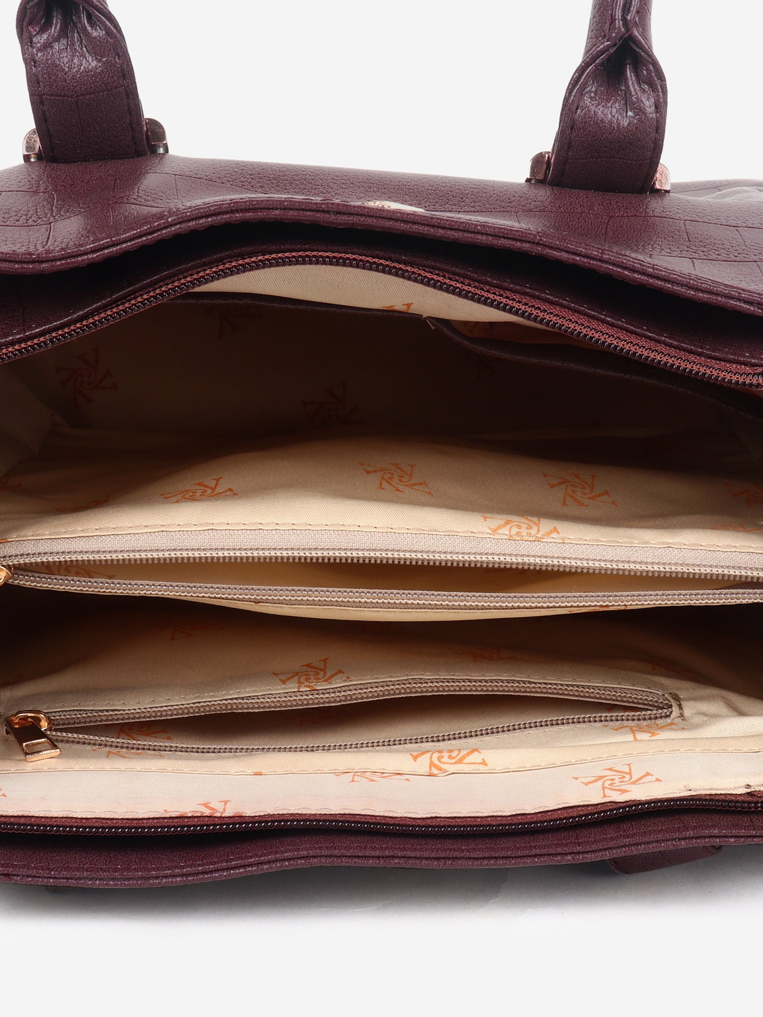 Maroon PU Leather Solid Handbag for Women