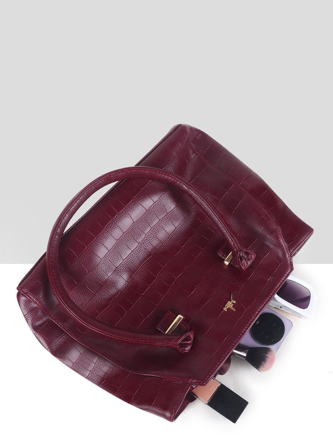 Maroon PU Leather Solid Handbag for Women