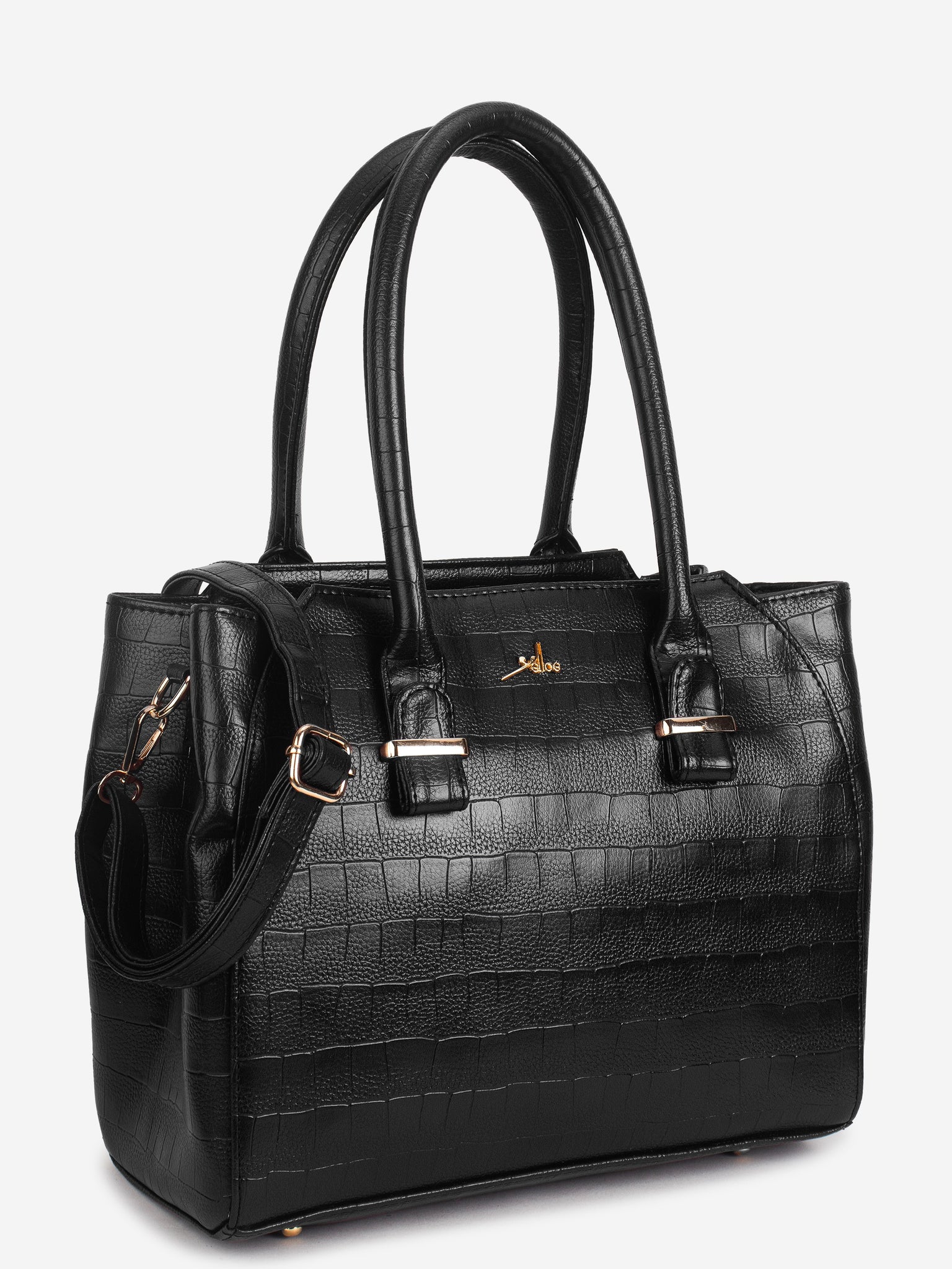Black PU Leather Solid Handbag for Women
