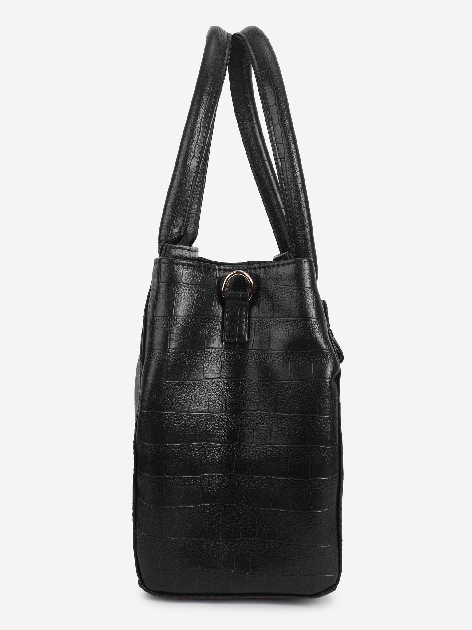 Black PU Leather Solid Handbag for Women