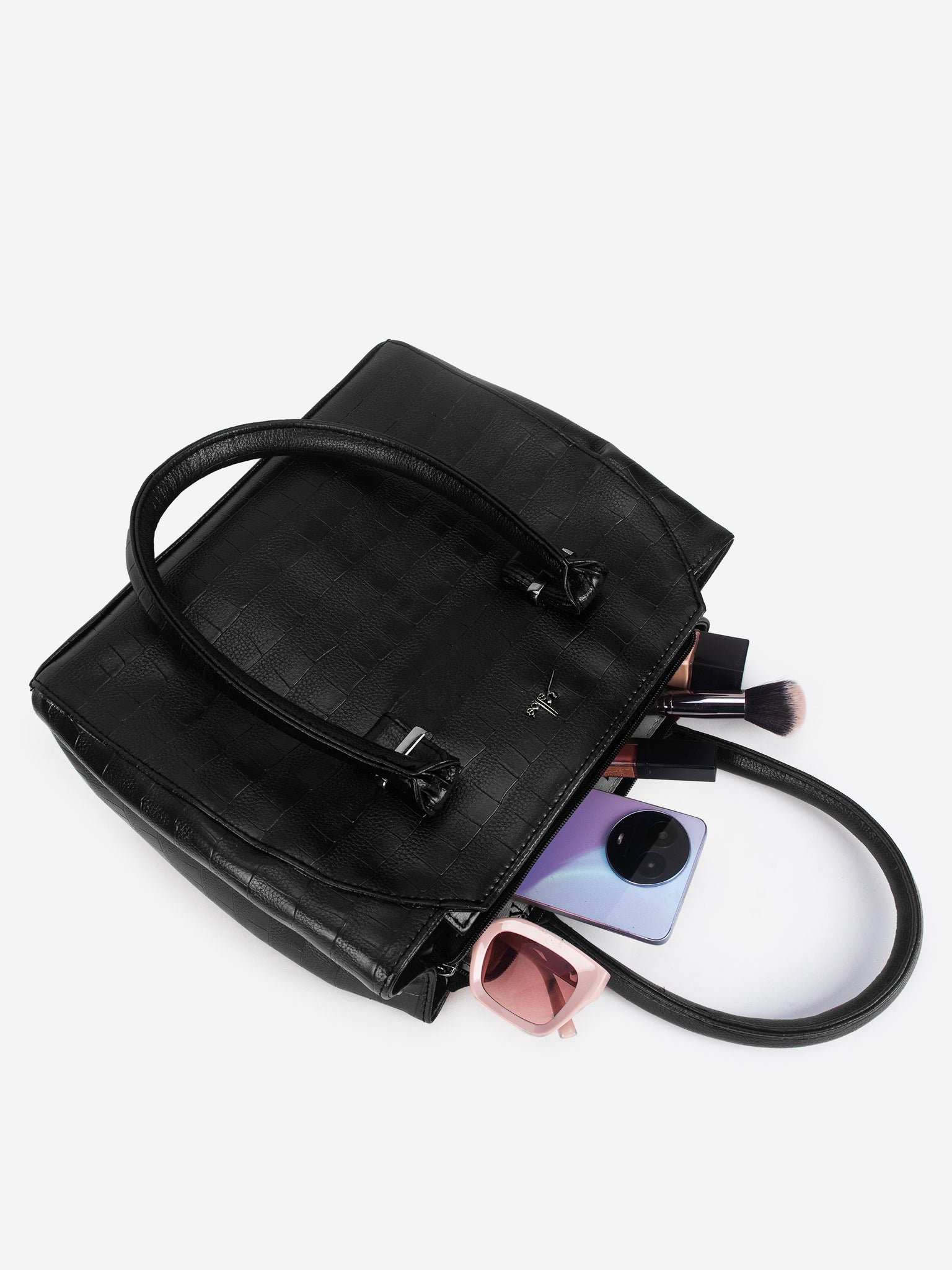 Black PU Leather Solid Handbag for Women