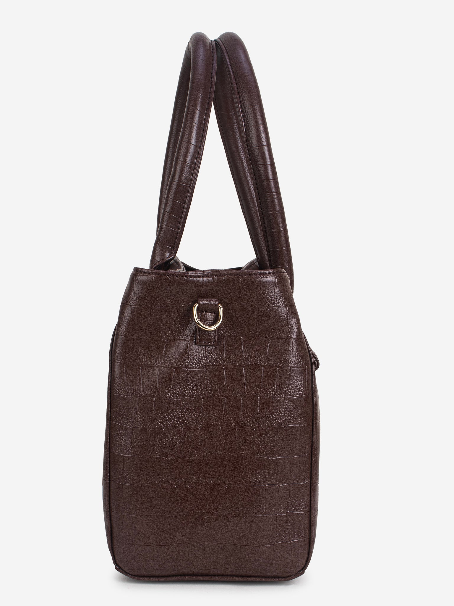 Brown PU Leather Solid Handbag for Women