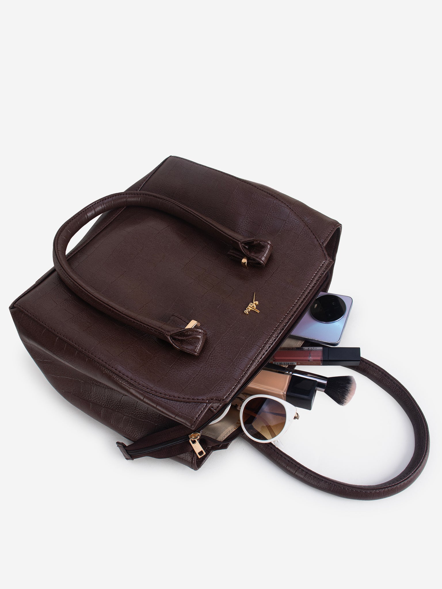 Brown PU Leather Solid Handbag for Women