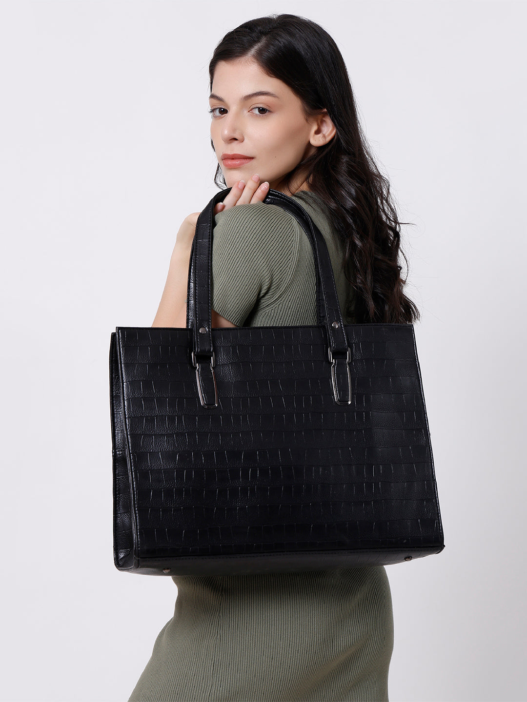 Black PU Leather Shoulder Bag for Women