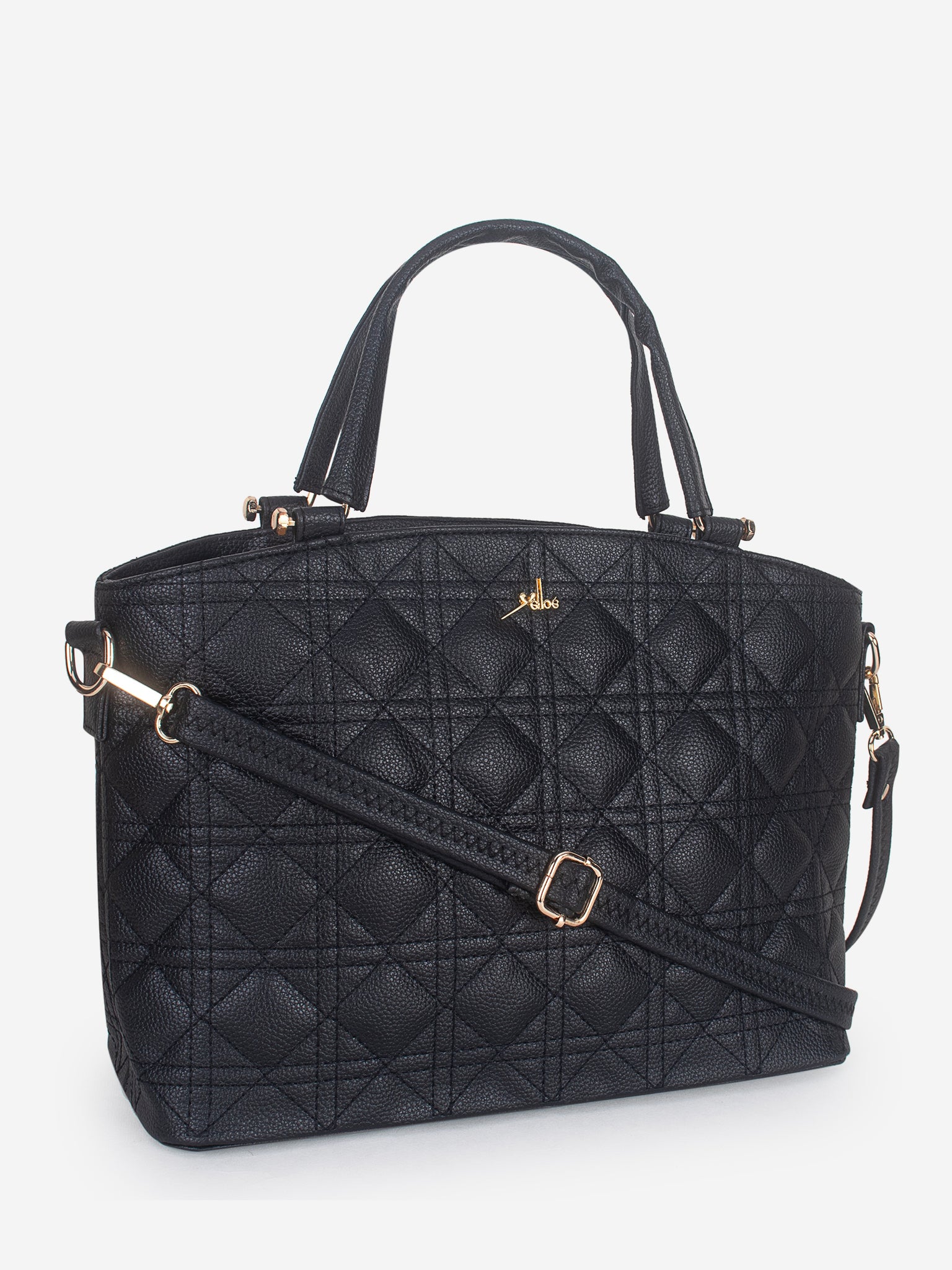 Black Spacious Quilted Hand Bag