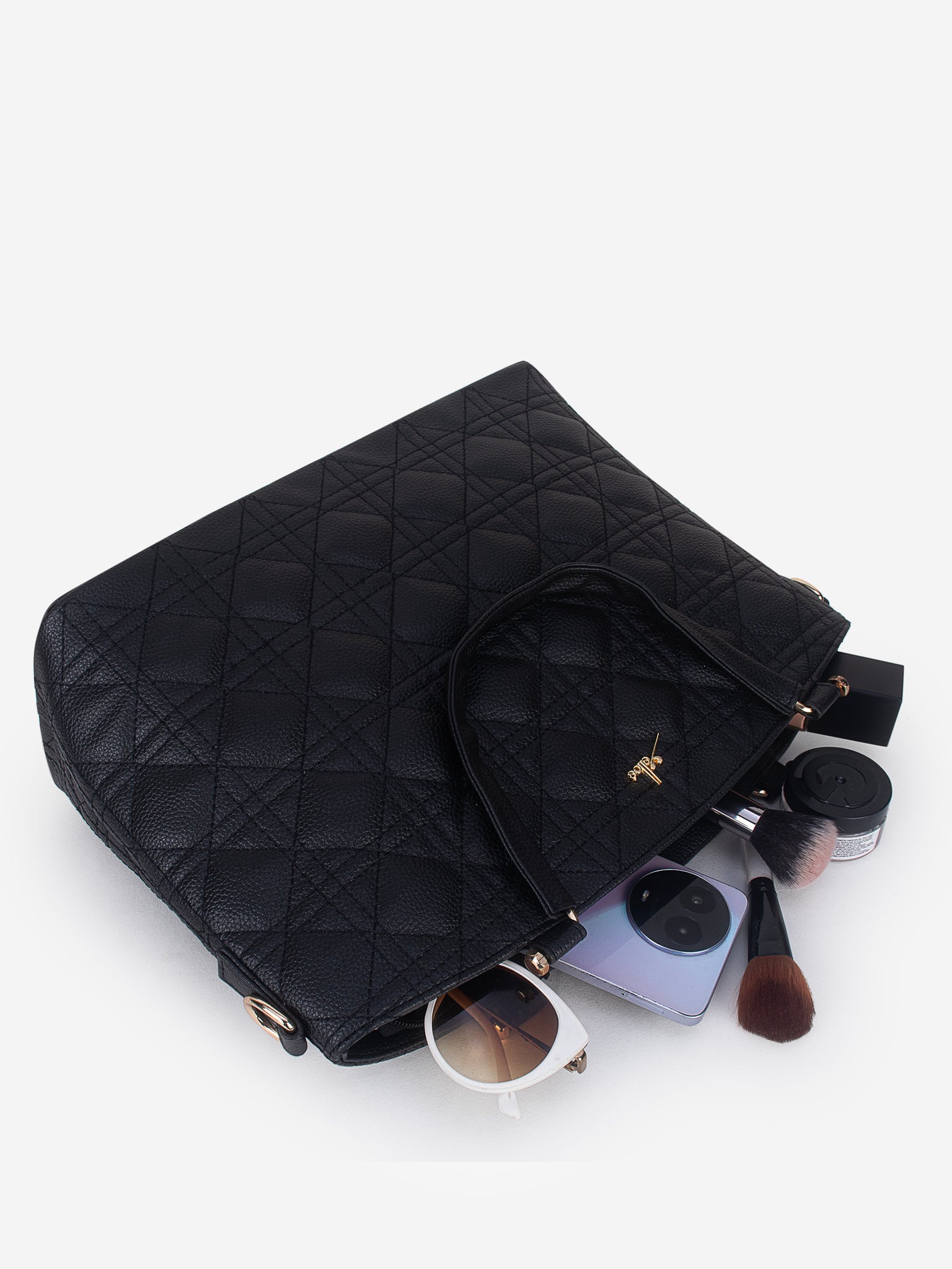 Black Spacious Quilted Hand Bag