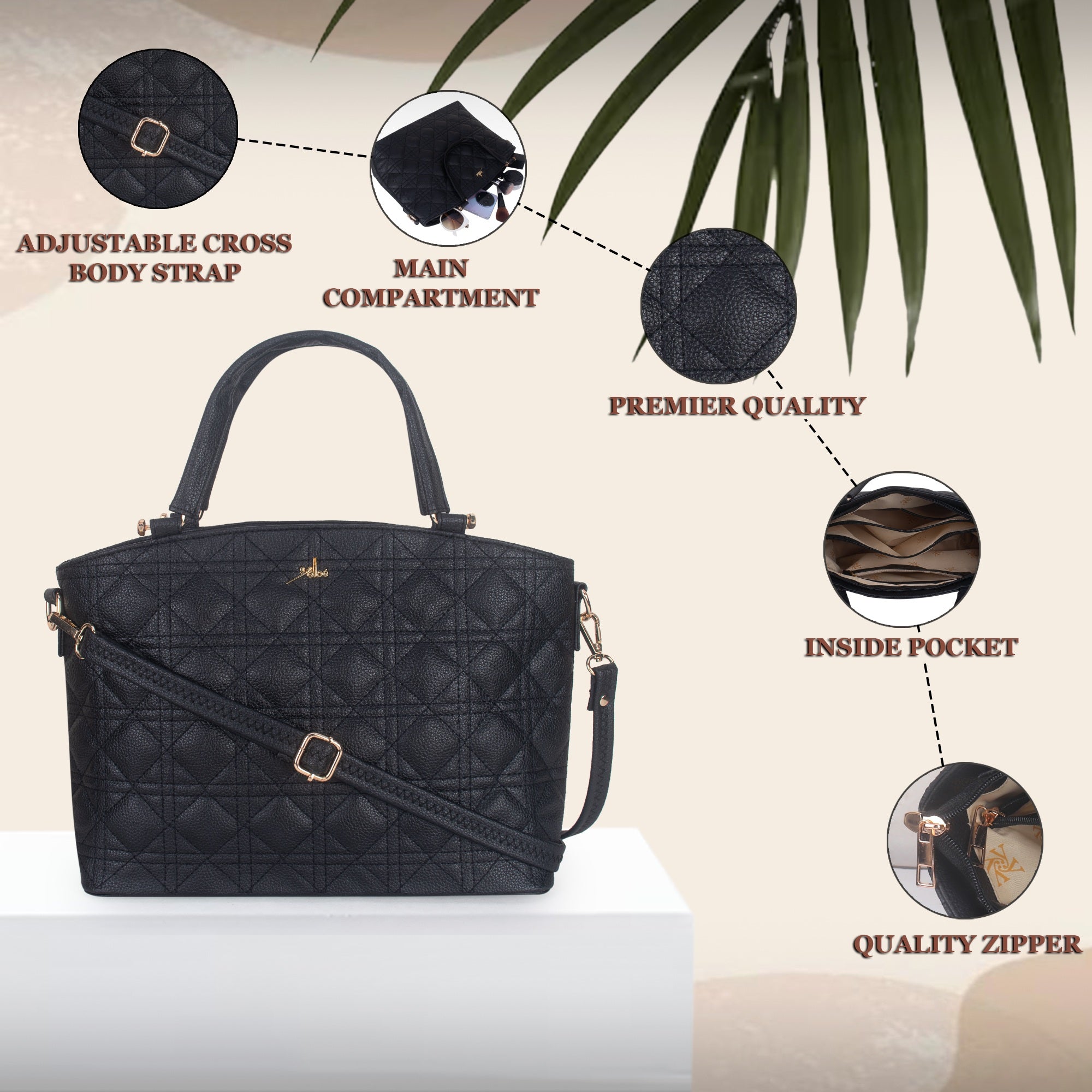 Black Spacious Quilted Hand Bag