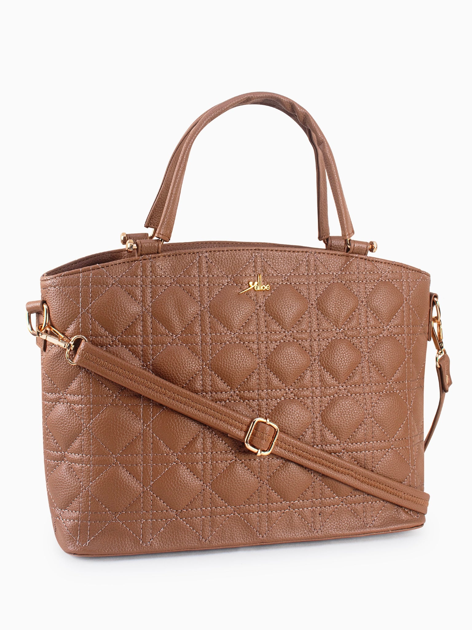 Beige Spacious Quilted Hand Bag