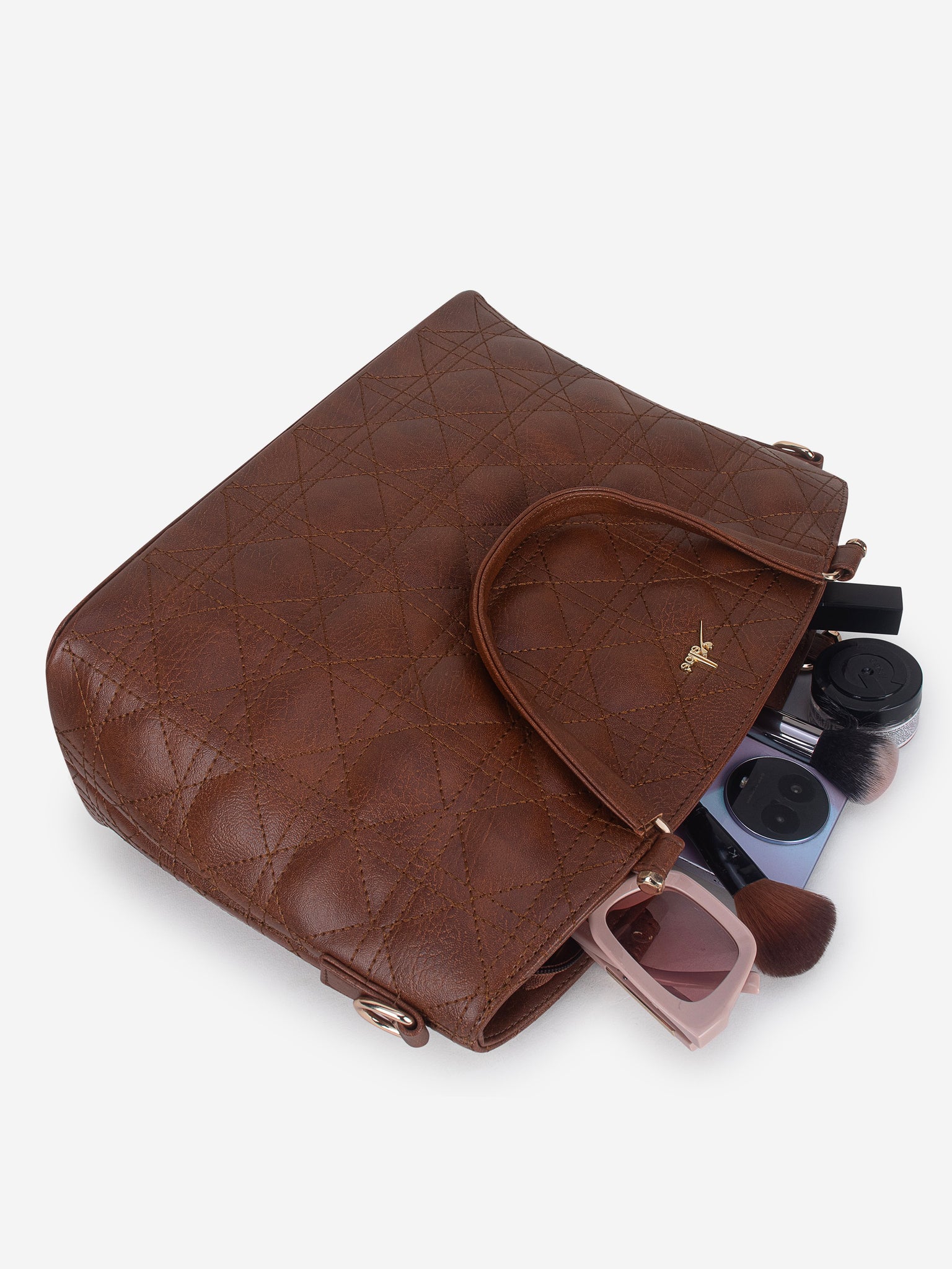 Tan Spacious Quilted Hand Bag