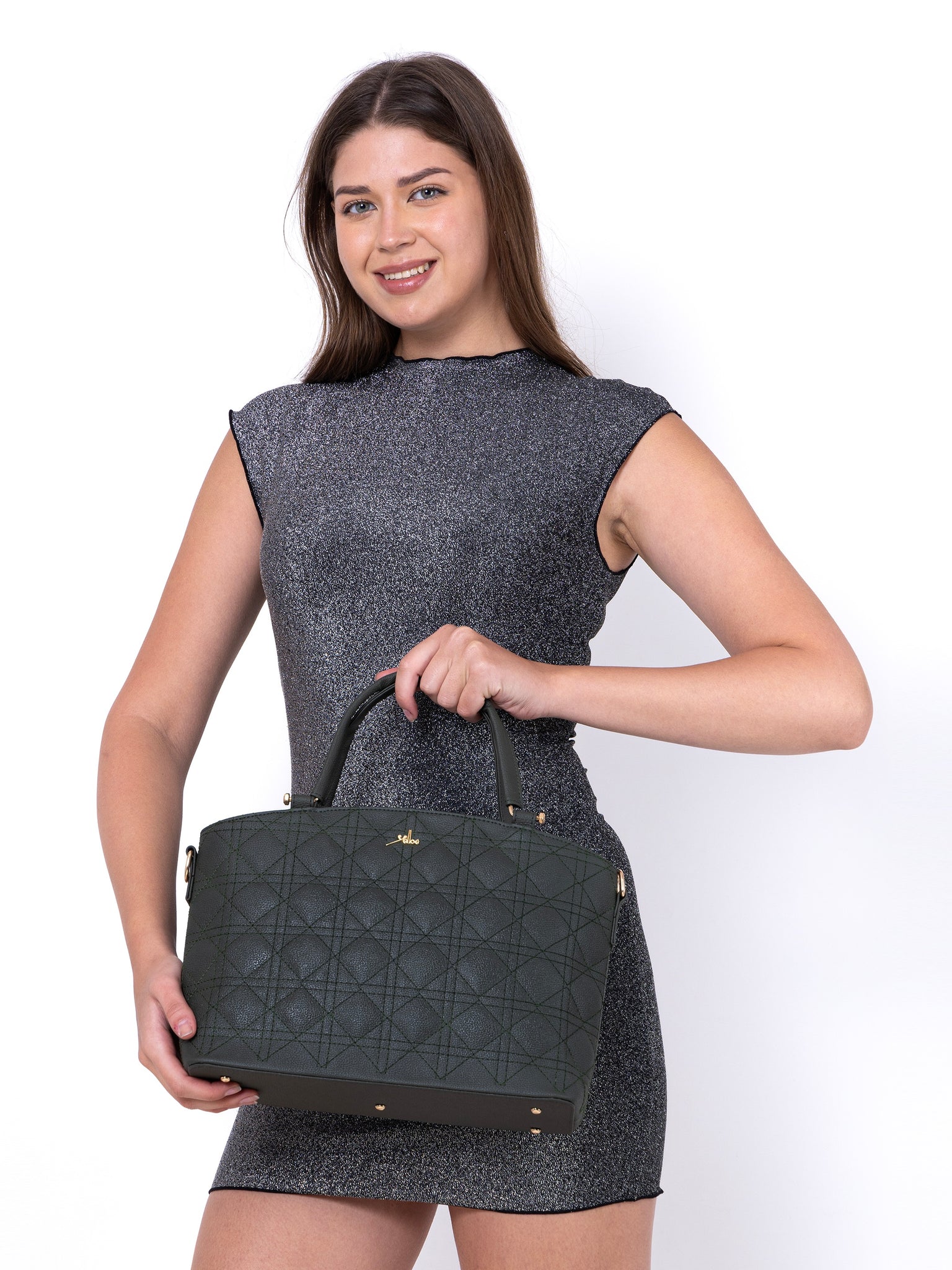Green Spacious Quilted Hand Bag