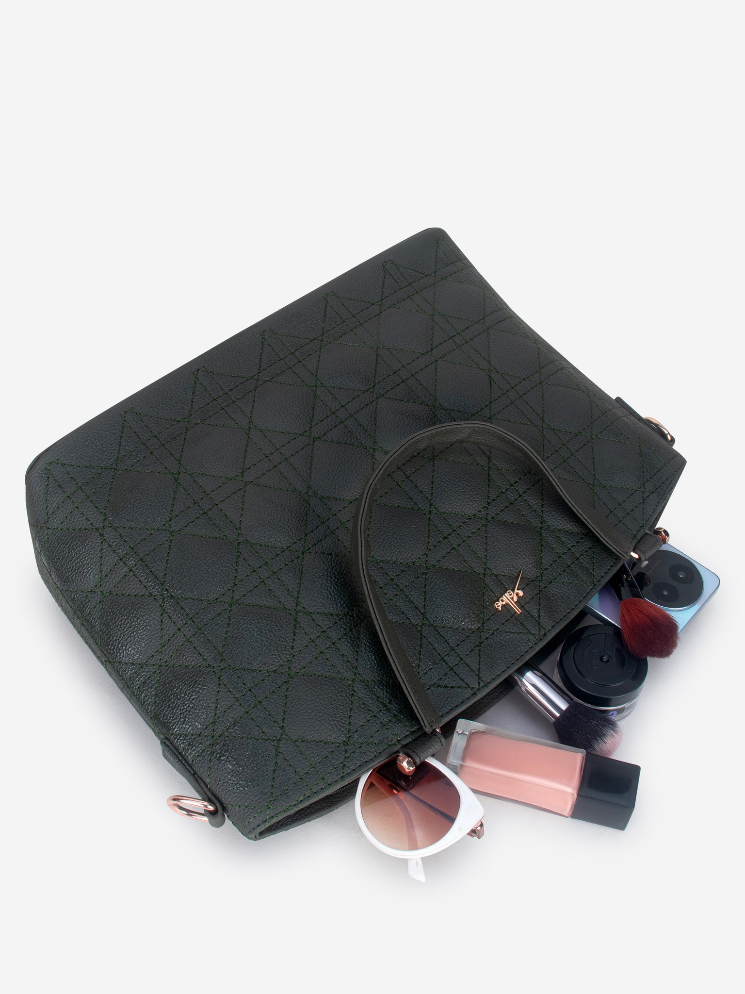 Green Spacious Quilted Hand Bag