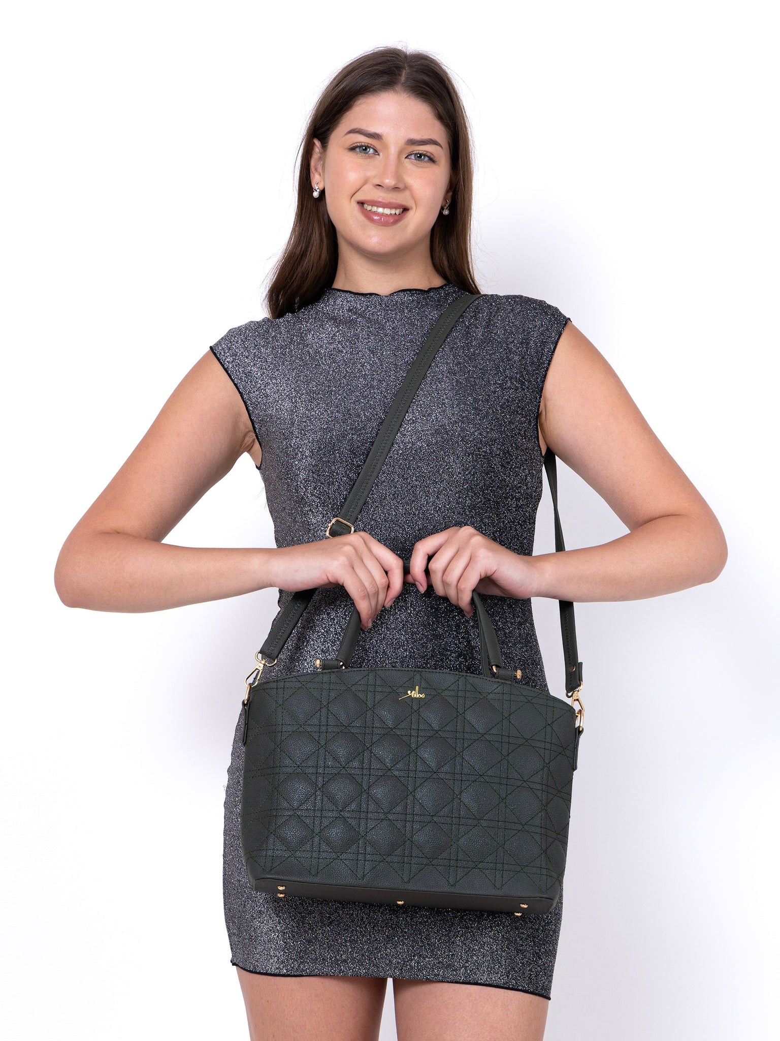 Green Spacious Quilted Hand Bag