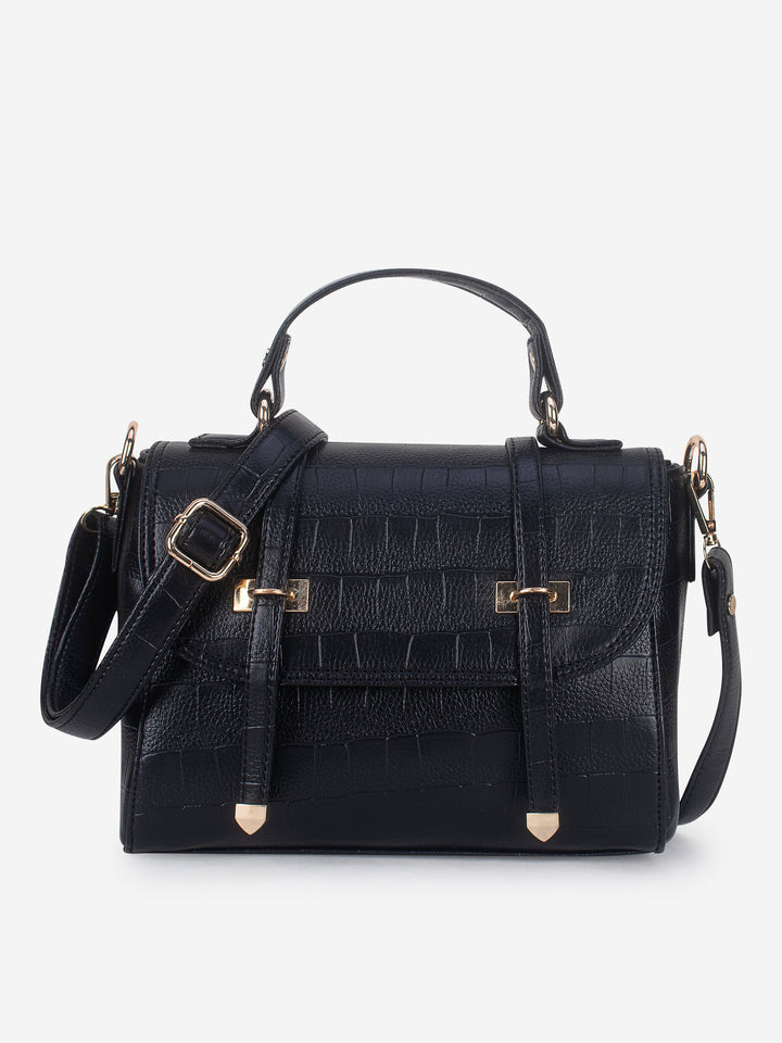 Black Croco Satchel Handbag