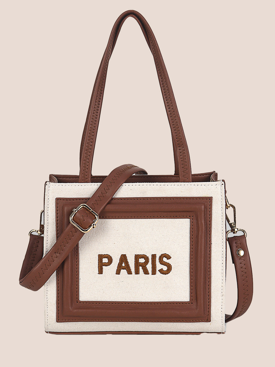 Off White- Tan Canvas Handbag with Detachable Sling Belt