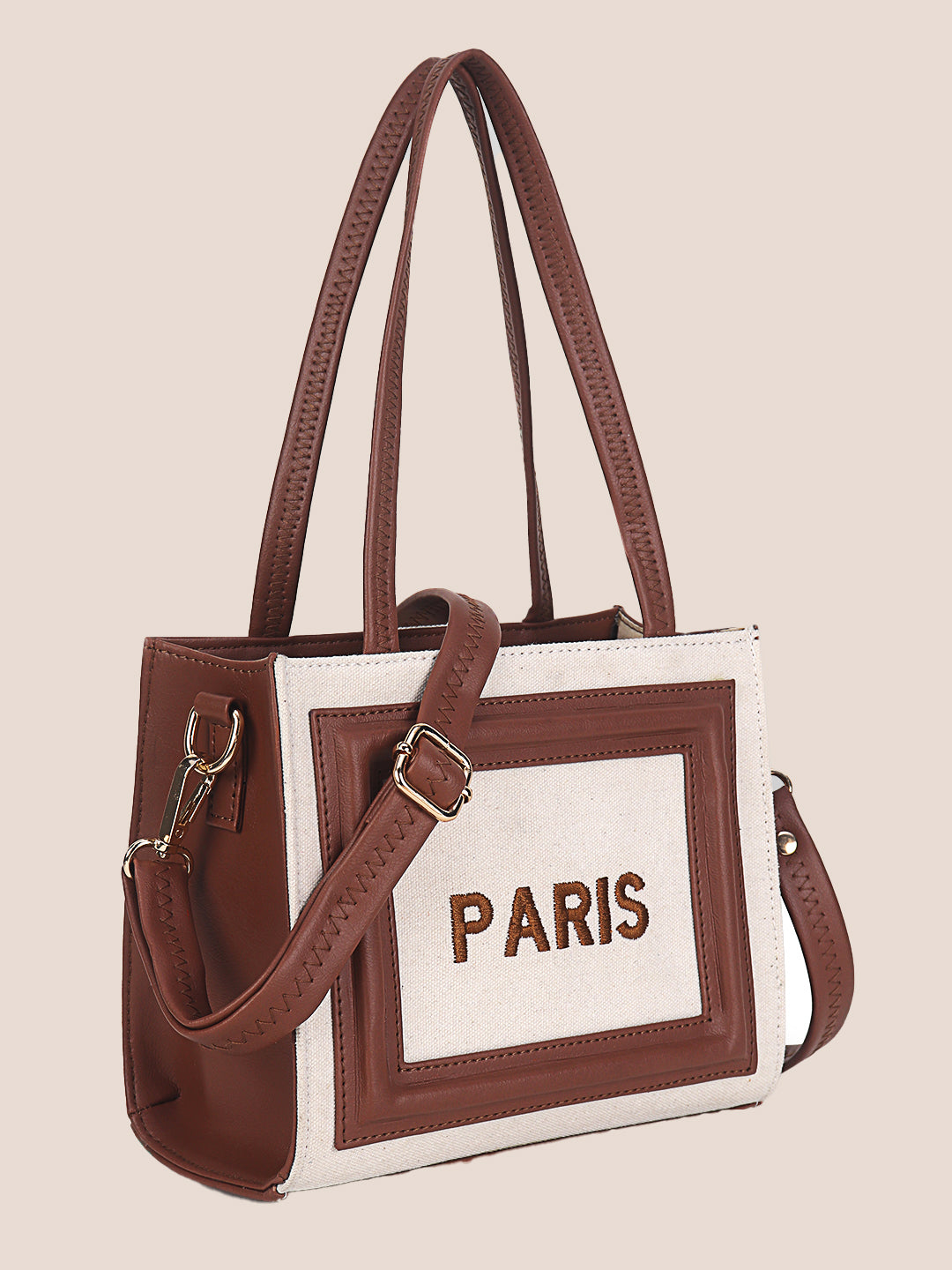 Off White- Tan Canvas Handbag with Detachable Sling Belt