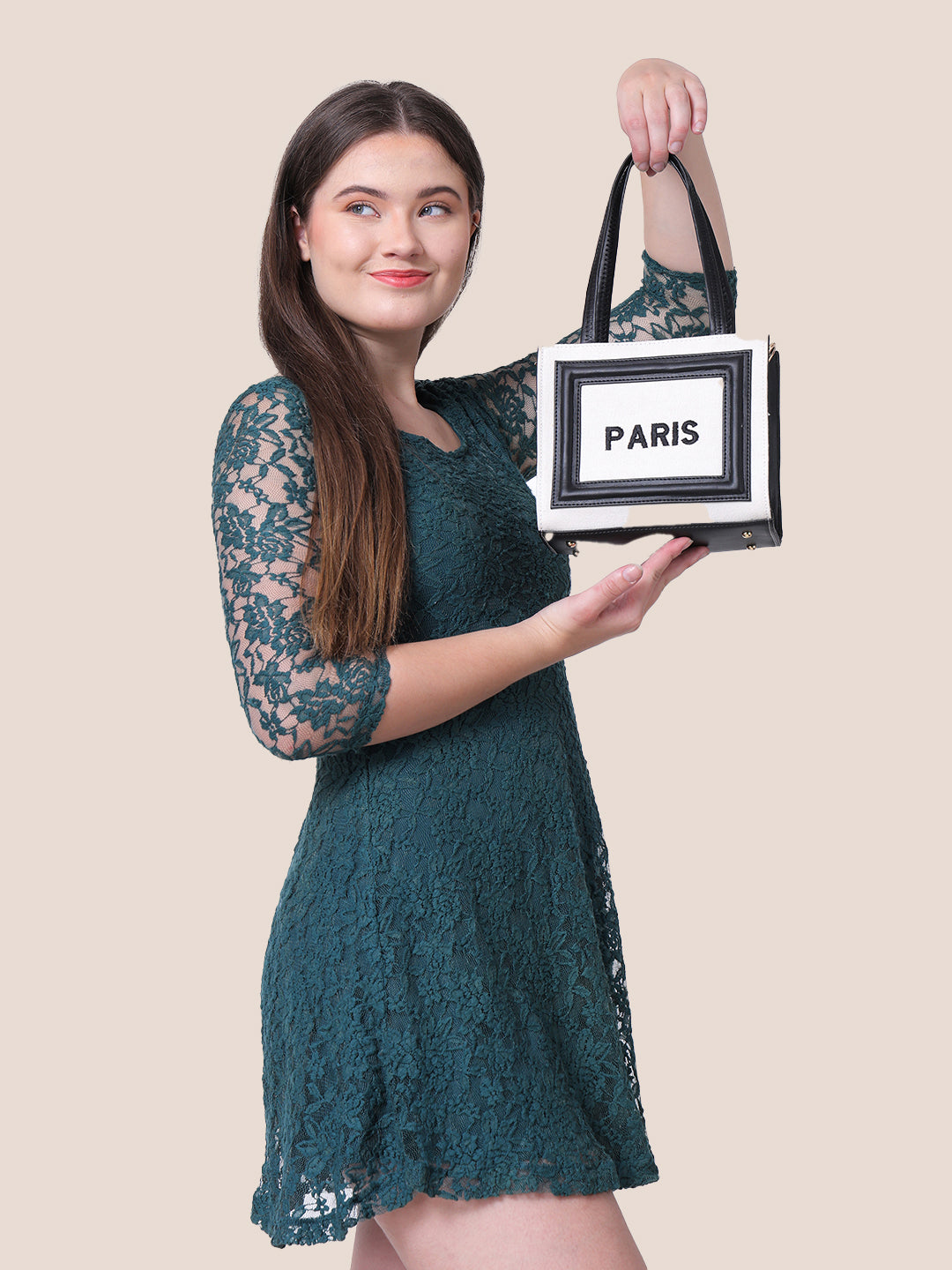 Off White- Black Canvas Handbag with Detachable Sling Belt