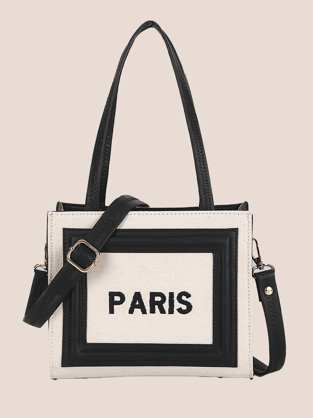 Off White- Black Canvas Handbag with Detachable Sling Belt