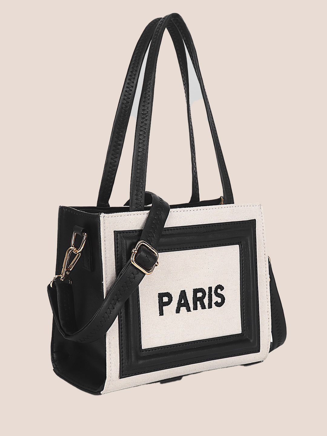 Off White- Black Canvas Handbag with Detachable Sling Belt