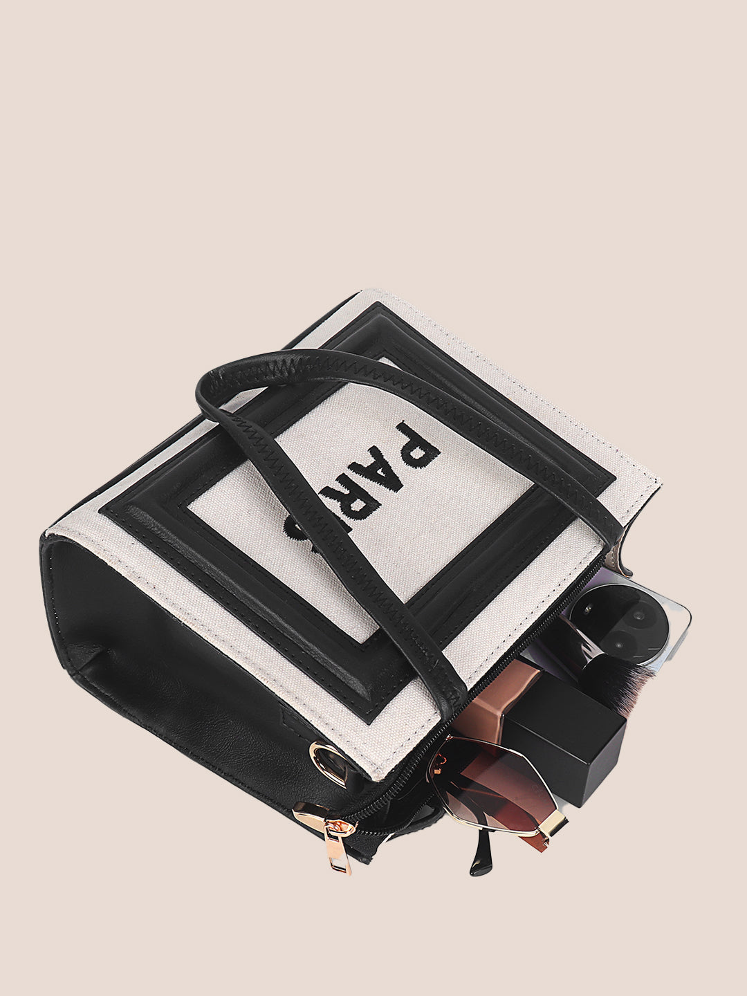 Off White- Black Canvas Handbag with Detachable Sling Belt