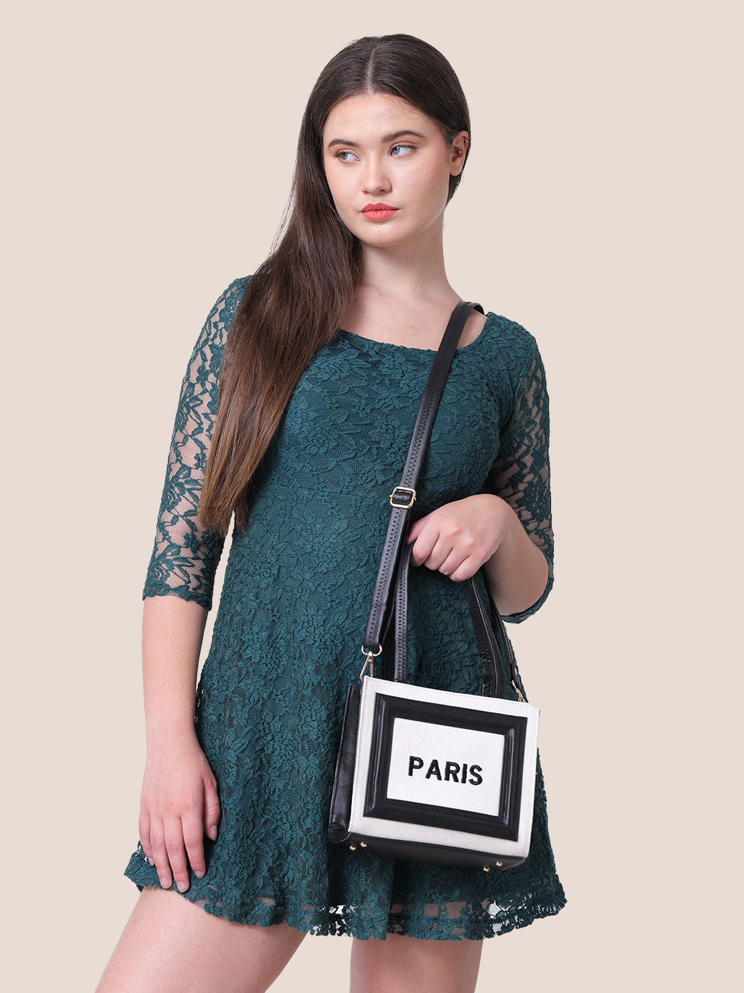 Off White- Black Canvas Handbag with Detachable Sling Belt