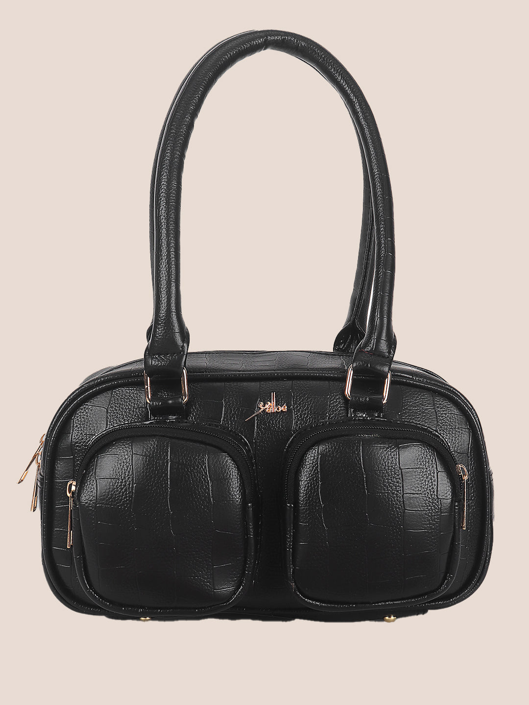 Black Synthetic Leather Handbag for Women