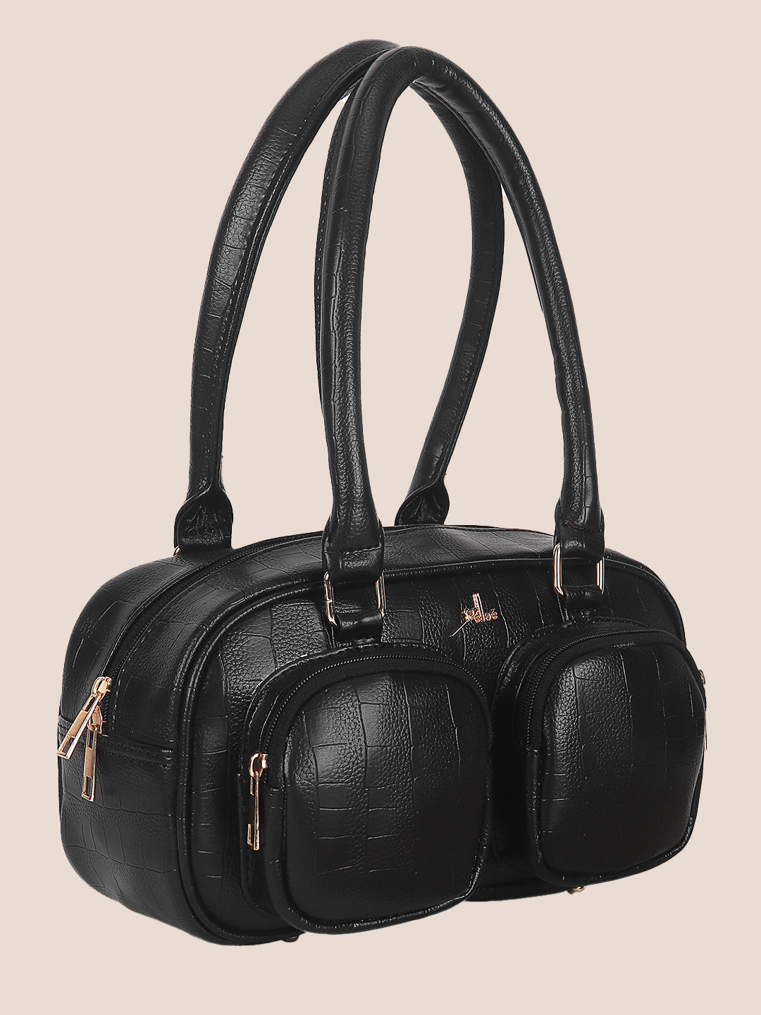 Black Synthetic Leather Handbag for Women