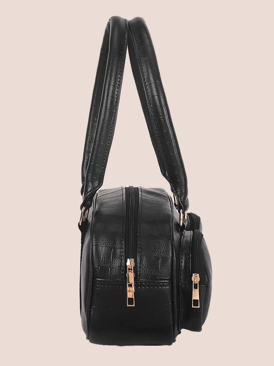 Black Synthetic Leather Handbag for Women