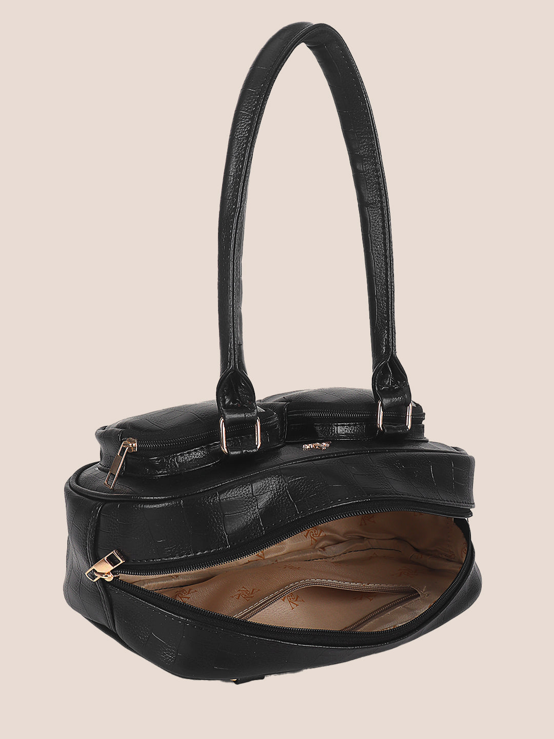 Black Synthetic Leather Handbag for Women