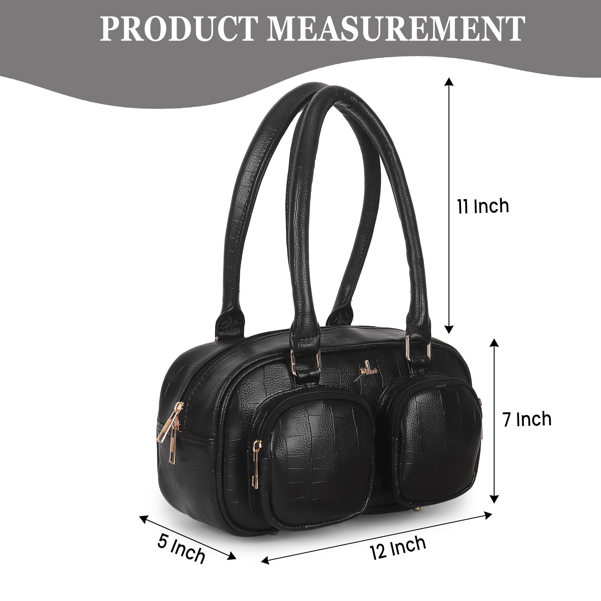 Black Synthetic Leather Handbag for Women