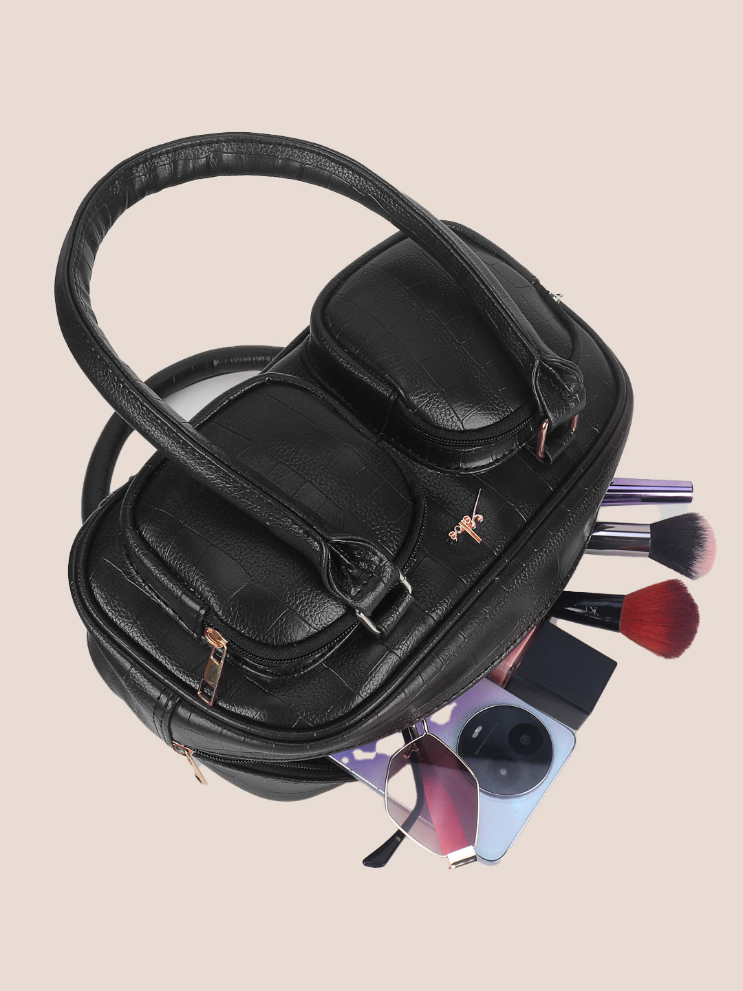 Black Synthetic Leather Handbag for Women